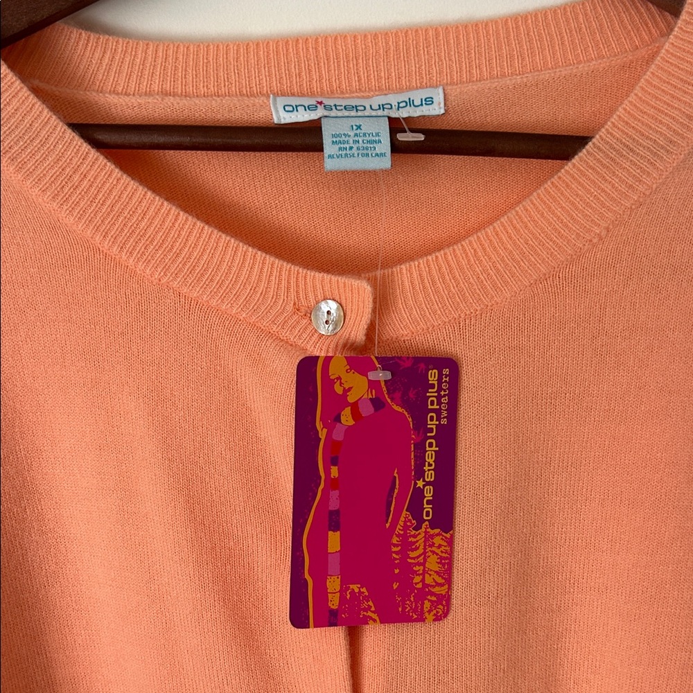 One Step Up Plus Peach Cardigan - Picture 2 of 7